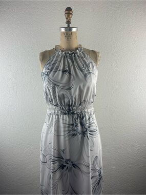 Poleci l 6 Lightweight Feminine Floral Print Drawstring Ruffle Halter Neck Dress
